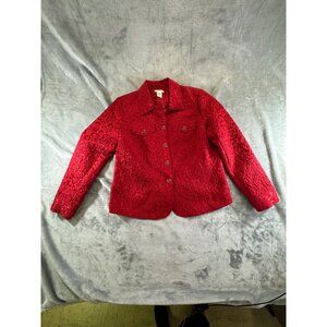 Laura Ashley womens jacket Medium red textured Woven Abstract